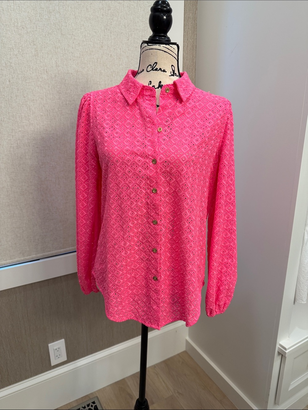 Lilly Pulitzer Hot Pink Eyelet Button-Down Shirt
